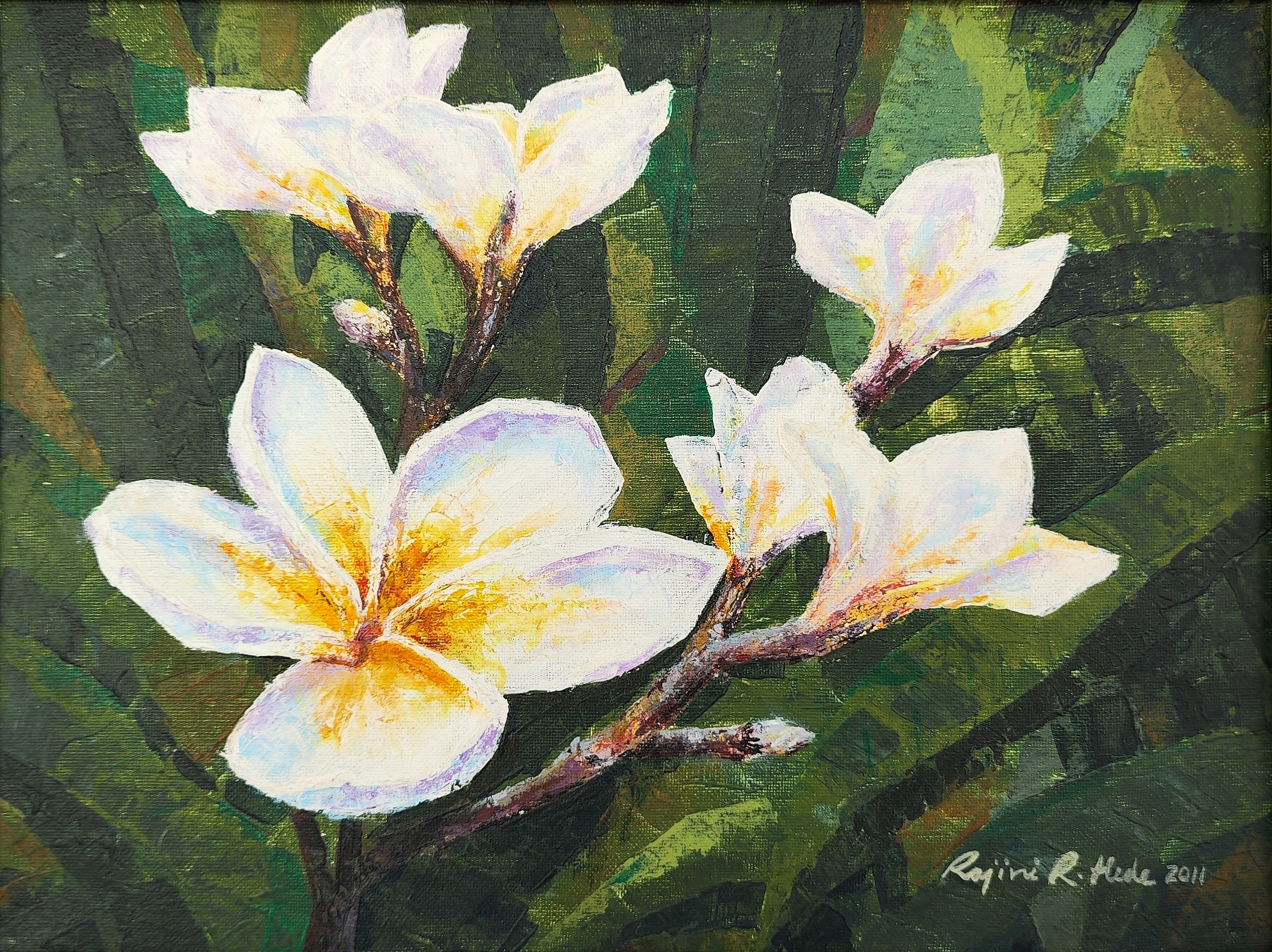 Click to zoom in and see brushstroke detail Champa Flowers (original)